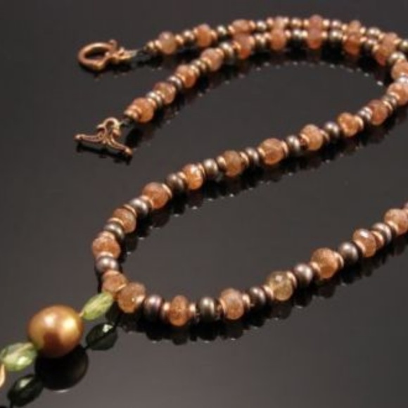 ❤❤Earth Tone Necklace with Sunstone, Pearl Peridot - Picture 4 of 4